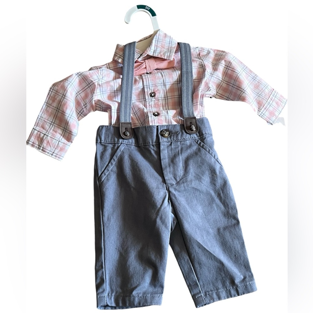 NWT Formal outfit: suspenders and collared shirt | 3 months